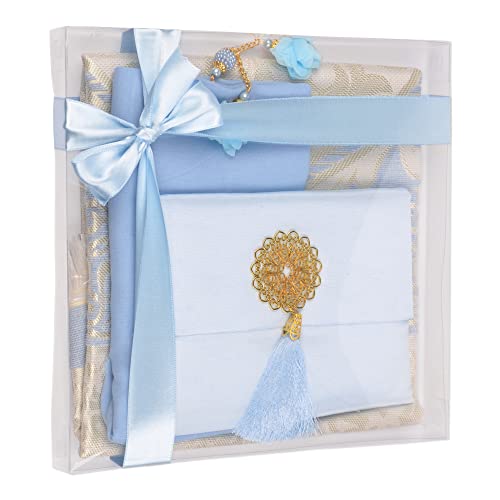 BABY SHOWER CHOCOLATE Islamische Geschenkset, Samt Gebetsmatte, Gebetsperlen, Schal und Yaseen Buch (Blau) von BABY SHOWER CHOCOLATE