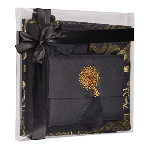 BABY SHOWER CHOCOLATE Islamische Geschenkset, Samt Gebetsmatte, Gebetsperlen, Schal und Yaseen Buch (Schwarz) von BABY SHOWER CHOCOLATE