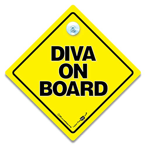 iwantthatsign.com Autoschild mit Aufschrift "Diva On Board", mit Saugnapf von iwantthatsign.com