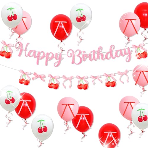 Kirsche Geburtstag Banner Kirsche Thema Geburtstag Dekorationen She's The Cherry on Top Luftballons Schleife Party Dekor Kirsche Party Dekoration Geburtstag Requisiten von BACH AND BOUJEE