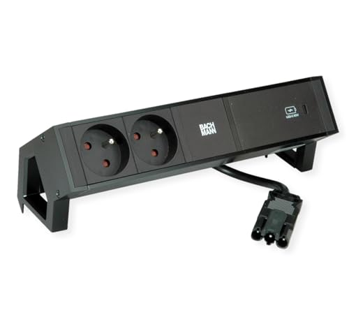 BACHMANN DESK2 2xUTE 1xUSB C 60W 0,2m GST18 RAL9005 von BACHMANN