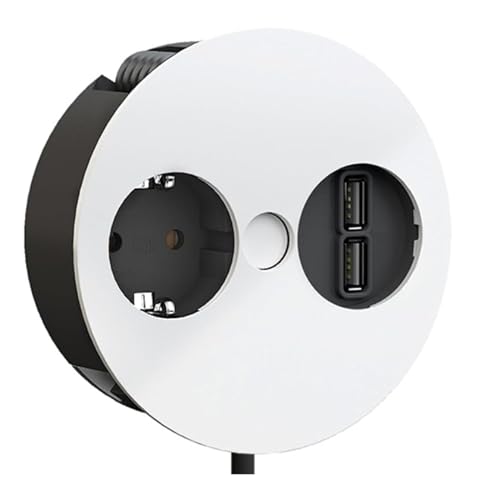 BACHMANN Einbausteckdose Twist 1x Steckdose mit 2X USB A 2m Kabel Tischsteckdose für Küche und Büro Weiß 931.231 (Nur 40mm Einbautiefe und integrierter Wasserablauf) von BACHMANN