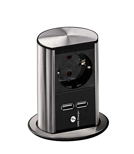 BACHMANN- Elevator - Versenkbare Steckdose mit USB (2x) für jede Arbeitsplatte. Steckdosenturm versenkbar mit Profil aus Aluminium, USB Steckdose aus Kunststoff. von BACHMANN