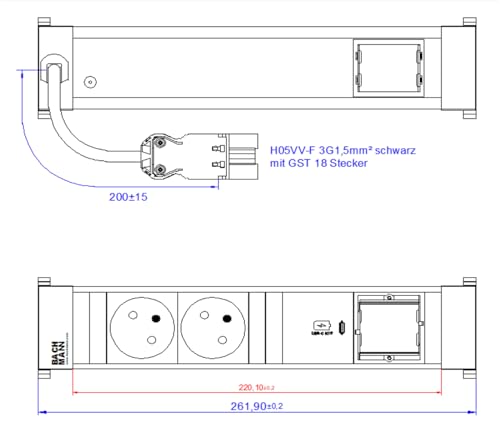 BACHMANN Power Frame M 2xUTE 1xCM 1xUSB C 30W 1xCM 0,2m GST18 von BACHMANN