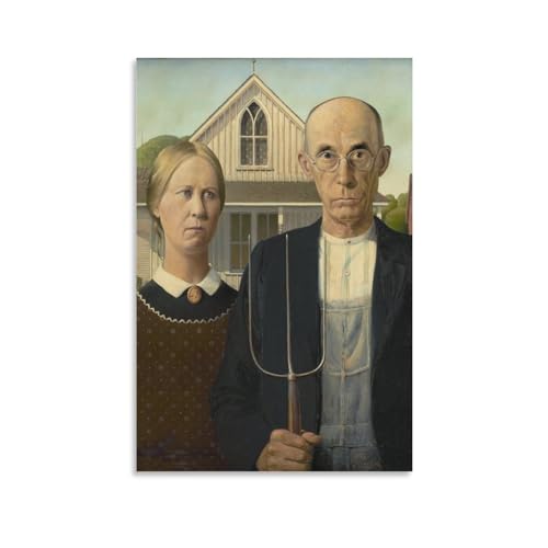 BACION Grant Wood American Gothic Ölgemälde-Reproduktion, Art Print Poster Wall Decor Kunstdruck Poster Wand-Dekor von BACION