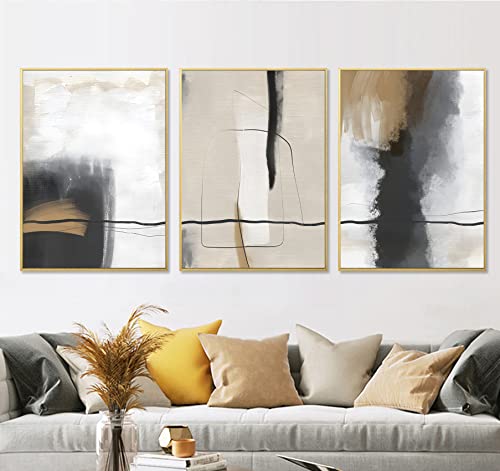 Schwarz, Weiß und Beige, abstrakte Wandkunst, abstraktes minimalistisches Poster, schwarz und weiß, abstrakte Linienkunst, braun, beige, abstrakt, Leinwanddruck, 40.6x61 cm, ohne Rahmen von BACJUOPLDArt