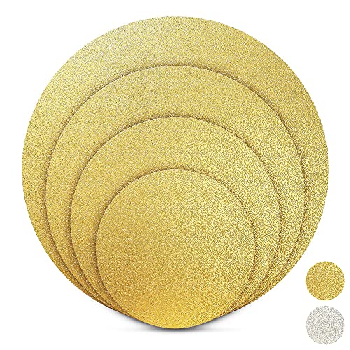 BACKHERZ Premium Tortenunterlage rund I 4 er Set - Ø 15 + 20 + 25 + 30 cm I Cakeboard rund Tortenpappe Tortenplatte I 3 mm Dick I Lebensmittelecht I Für Transport und Deko, Gold von BACKHERZ