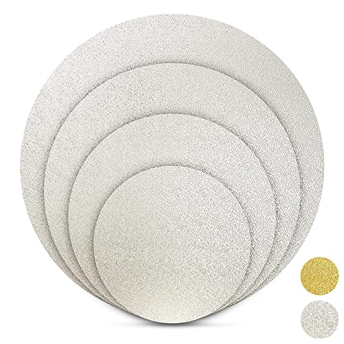 BACKHERZ Premium Tortenunterlage rund I 4 er Set - Ø 15 + 20 + 25 + 30 cm I Cakeboard rund Tortenpappe Tortenplatte I 3 mm Dick I Lebensmittelecht I Für Transport und Deko, Silber von BACKHERZ