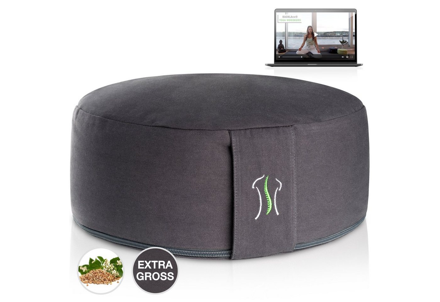 BACKLAxx® Meditationskissen Rund, H: 15cm im Set (inkl. gratis Videokurs), unifarben von BACKLAxx®