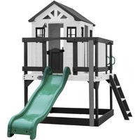 Backyard Discover Spielhaus Sweetwater Heights mit Grün Rutsche, Sandkasten & Veranda Stelzenhaus in Grau und Weiß aus Holz für Kinder Spielturm für von BACKYARD DISCOVERY