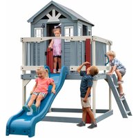 Backyard Discover Spielhaus Beacon Heights mit blauer Rutsche, Sandkasten & Veranda Stelzenhaus in Blau & Weiß aus Holz für Kinder Spielturm für den von BACKYARD DISCOVERY