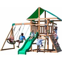 Grayson Peak Spielturm aus Holz xxl Spielhaus für Kinder mit Rutsche, Schaukel, Kletterwand & Nestschaukel Stelzenhaus für den Garten - Braun von BACKYARD DISCOVERY