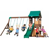 Lakewood Spielturm aus Holz xxl Spielhaus für Kinder mit Rutsche, Schaukel, Trapez & Picknicktisch Stelzenhaus für den Garten - Braun - Backyard von BACKYARD DISCOVERY