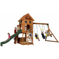 Spielturm Holz Atlantic Stelzenhaus für Kinder mit Rutsche, Schaukel, Kletterwand xxl Spielhaus / Kletterturm für den Garten - Braun - Backyard von BACKYARD DISCOVERY