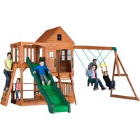 Backyard Discovery Spielturm Holz Hillcrest XXL Spielhaus für Kinder mit Rutsche, Sandkasten, Schaukel, Kletterwand und Picknicktisch Stelzenhaus für von BACKYARD DISCOVERY