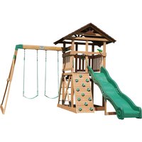 Backyard Discovery Spielturm Lightning Ridge aus Holz XXL-Kinderspielhaus mit Doppelschaukel/Rutsche/Kletterwand/Leiter/Sandkasten/Zubehör inklusive von BACKYARD DISCOVERY