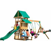 Spielturm Belmont aus Holz xxl Spielhaus für Kinder mit Rutsche, Schaukel, Trapezstange, Sandkasten und Picknicktisch Stelzenhaus für den Garten von BACKYARD DISCOVERY