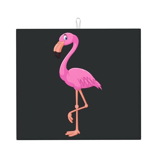 Abtropfmatte mit Cartoon-Flamingo-Druck, für Küche, Wasseraufnahme, wirtschaftlich und langlebig von BACKZY