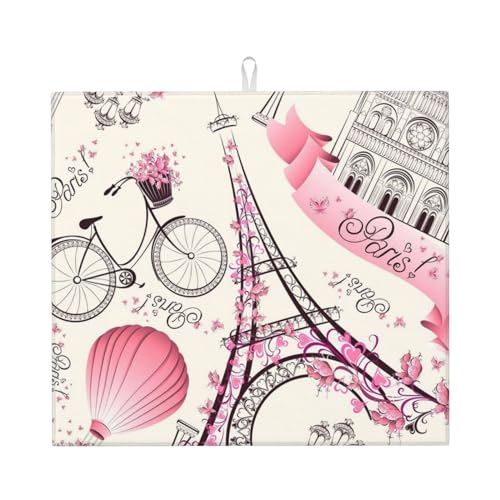 Romantischer Paris-Turm-Fahrradaufdruck, Abtropfunterlage, Küchentisch, Wasseraufnahme-Pad von BACKZY