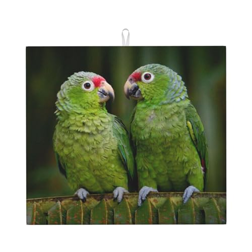 Zwei Papageien auf grünem Palmen-Druck, Abtropfunterlage, Küchentisch, Wasseraufnahme-Pad von BACKZY