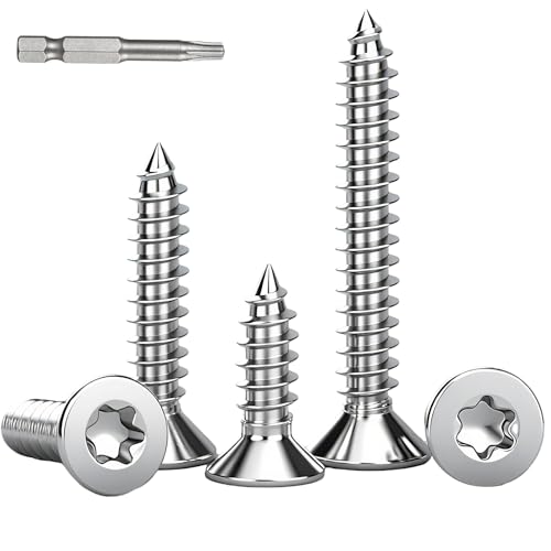 BACSHBY 50 Stück M3x16 Senkkopfschrauben Holz Edelstahl A2 V2A Schrauben, Holzschrauben Torx Flachkopfschraube Vollgewinde mit Schraubendreher Bit von BACSHBY