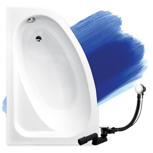 BADLAND Badewanne Original Weiß Acryl Wanne Eckbadewanne CORNEA 150x100 Links KOMPLETTSET SET + Füßen und Exklusive Chrom Automatik Ablaufgarnitur Made in EU 3in1 von BAD LAND