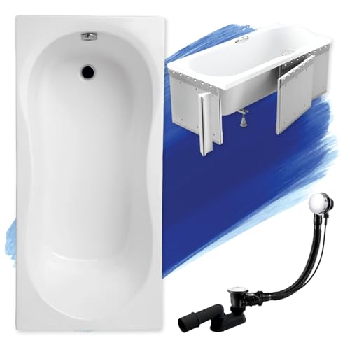 BADLAND Badewanne Original Weiß Acryl Wanne Rechteck GRACJA 120x75 KOMPLETTSET SET mit Premium Styroporverkleidung + Füßen und Exklusive Chrom Automatik Ablaufgarnitur Made in EU 4in1 von BAD LAND