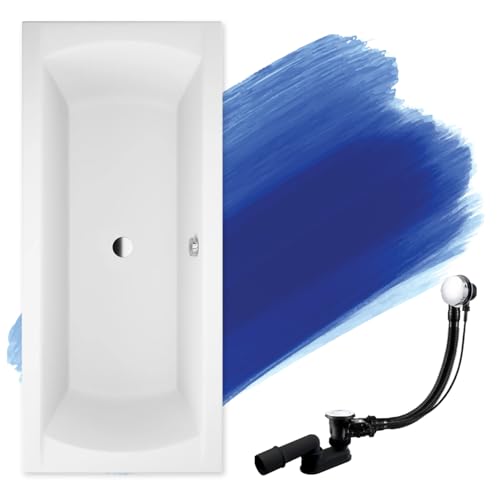 BADLAND Badewanne Original Weiß Acryl Wanne Rechteck INES 190x90 KOMPLETTSET SET + Füßen und Exklusive Chrom Automatik Ablaufgarnitur Made in EU 3in1 von BAD LAND