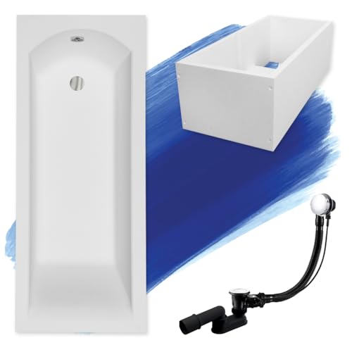 BADLAND Badewanne Original Weiß Acryl Wanne Rechteck SHEA 170x70 KOMPLETTSET SET mit Premium Wannenträger + Füßen und Exklusive Chrom Automatik Ablaufgarnitur Made in EU 4in1 von BAD LAND