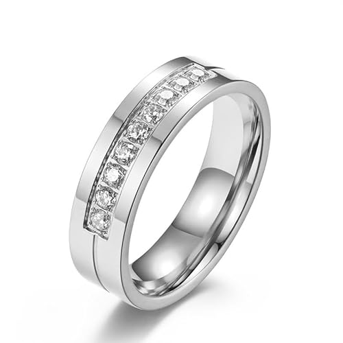 BADALO ForTitan-Stahl-Diamant-Paarring mit Intarsien. Einfacher Ehering aus glänzendem Edelstahl, Handschmuck (Color : Steel Color with Diamonds, Size : 11#) von BADALO