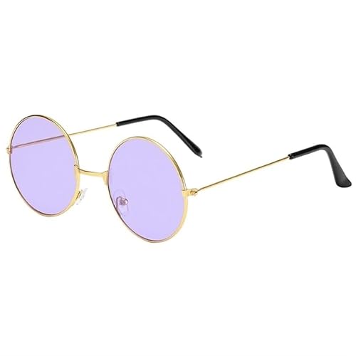 BADALO Retro Runde Sonnenbrille Runde Metall Sonnenbrille Damen Herren Partybrille UV Motorradbrille (Color : Purple) von BADALO
