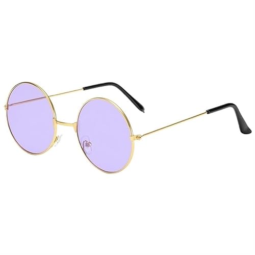 BADALO Retro Runde Sonnenbrille Runde Metall Sonnenbrille Damen Herren Partybrille UV Motorradbrille (Color : Purple) von BADALO