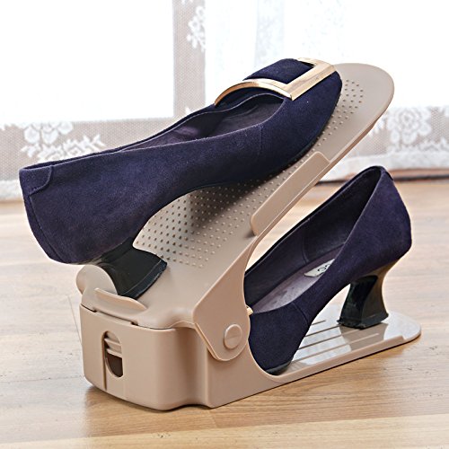 BADASS SHARKS 20 Stück Einstellbare Schuhregale, Schuhstapler/Schuhhalter Set, Kunststoff-Braun von BADASS SHARKS