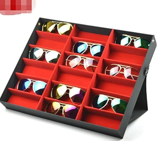 BADASS SHARKS brillenständer für 18 Paare Brillen Aufbewahrung Brillendisplay (18 Paare Brillen) Zusammenklappbar und multifunktional Brillendisplay für Brillen, Schmuck, Uhren Usw (Schwarz-Rot) von BADASS SHARKS