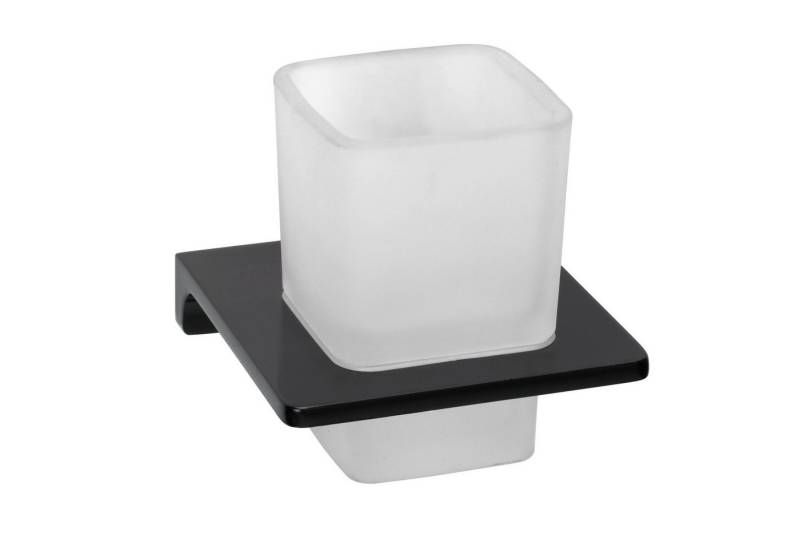 BADEDU Zahnputzbecher SIRIUS Glas mit Halter schwarz matt von BADEDU