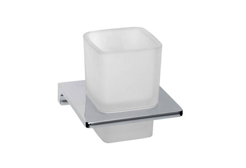 BADEDU Zahnputzbecher SIRIUS Glas mit Halter verchromt von BADEDU
