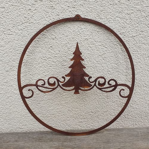 BADEKO Dekoring Weihnachtsbaum Edelrost Metallring Metallschild Edelrostschild Edelrostring Schild Loop Weihnachtsdeko Metalltafel von BADEKO