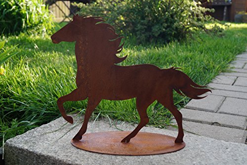 Badeko Edelrost Pferd laufend auf Platte Garten Mustang Hengst Metall Dekoration Rost Tierfigur von Badeko