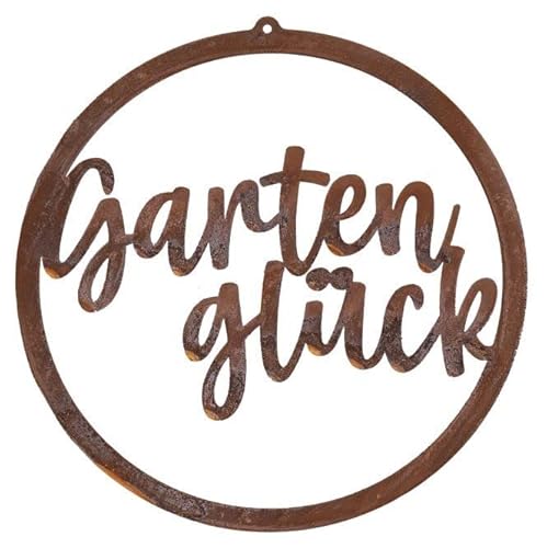 BADEKO Schild Gartenglück Edelrostring Metallring Loop Dekoring Metallschild Schriftzug Gartenliebe Gartendeko Türschild von BADEKO