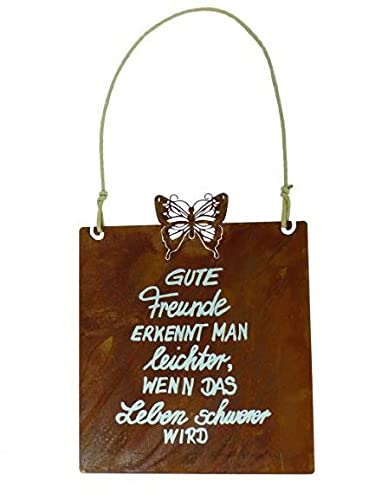 BADEKO Spruchtafel Freunde Schmetterling Schild Rostdeko Rostschild Edelrost 30 x 25 cm Metalltafel Geschenkidee Geschenk Vintagetafel Vintageschild Edelrosttafel Spruchtafel Friends von BADEKO