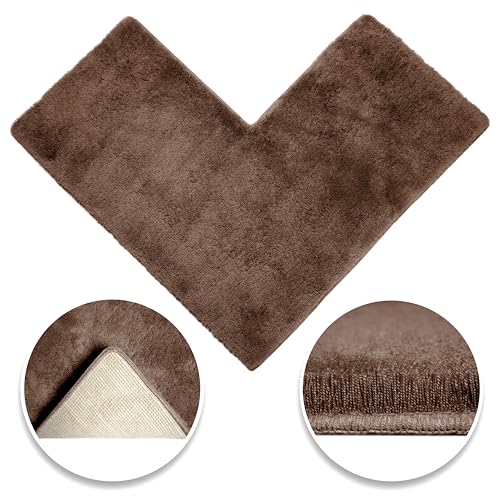 BADELIGA® Eck Duschmatte Braun, idealer Duschvorleger für eckige Duschkabinen. Extrem flauschig, rutschfest & waschbar. Trocknergeeignet. Badematte, Badteppich mit Eckausschnitt 50 x 100 x 100 cm von BADELIGA