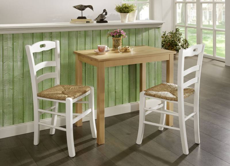 2er-Set Esszimmerstühle aus massiver Buche, Weiss von BADER