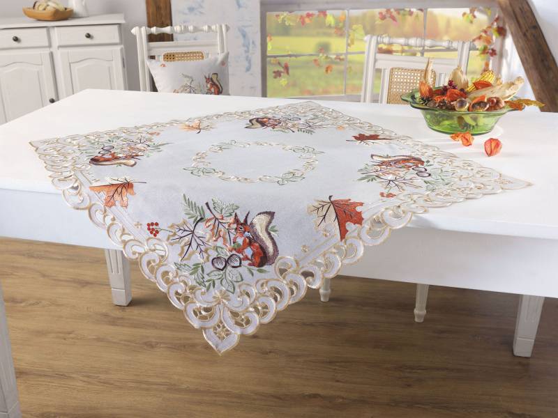 Aufwendig gearbeitete Tisch- und Raumdekoration, Größe 185 (Tischdecke, 85x 85 cm), Grau von BADER