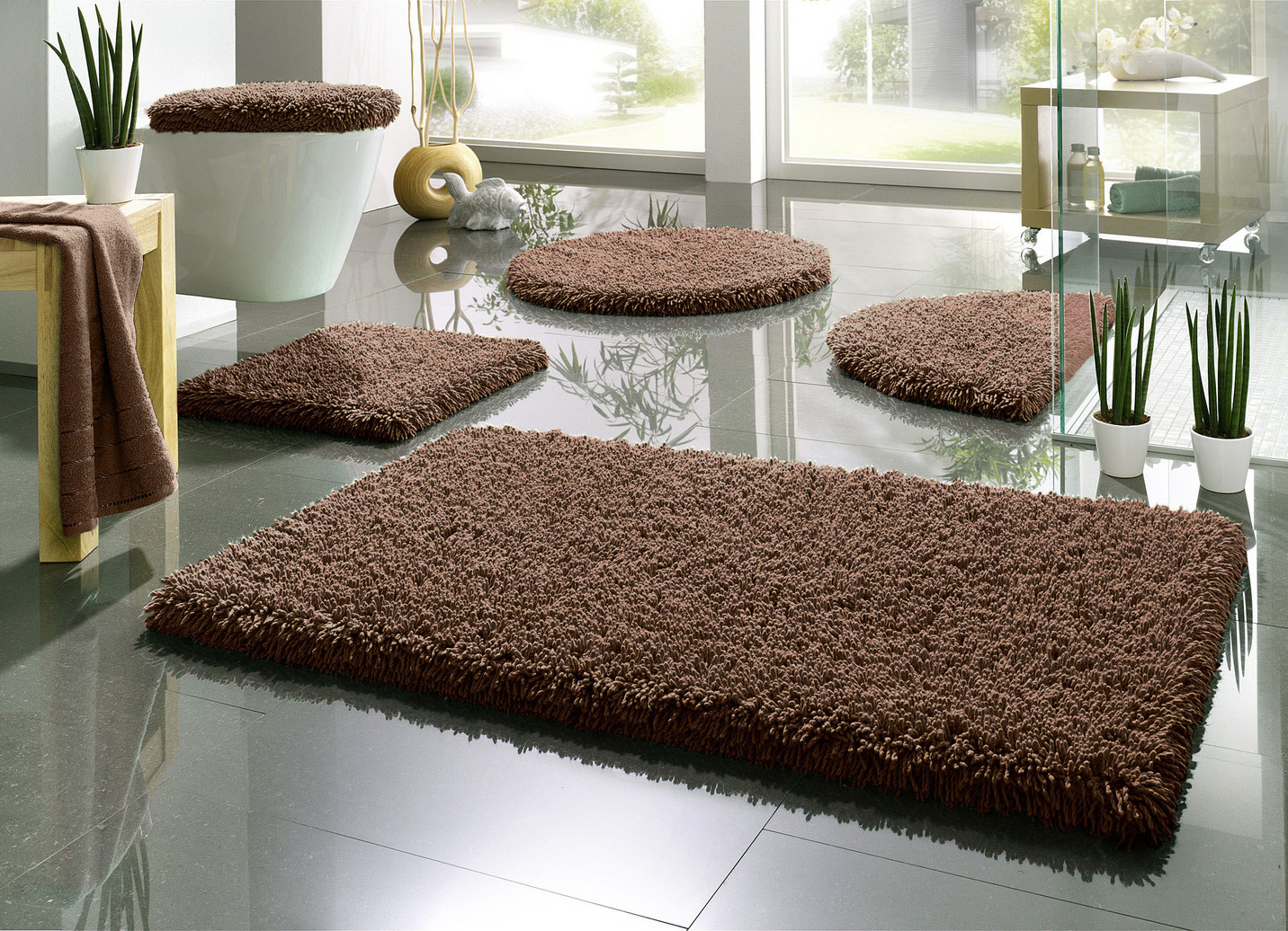 Badgarnitur, für Fußbodenheizung geeignet, Größe 100 (Vorleger halbrund, 50/ 80 cm), Braun von BADER