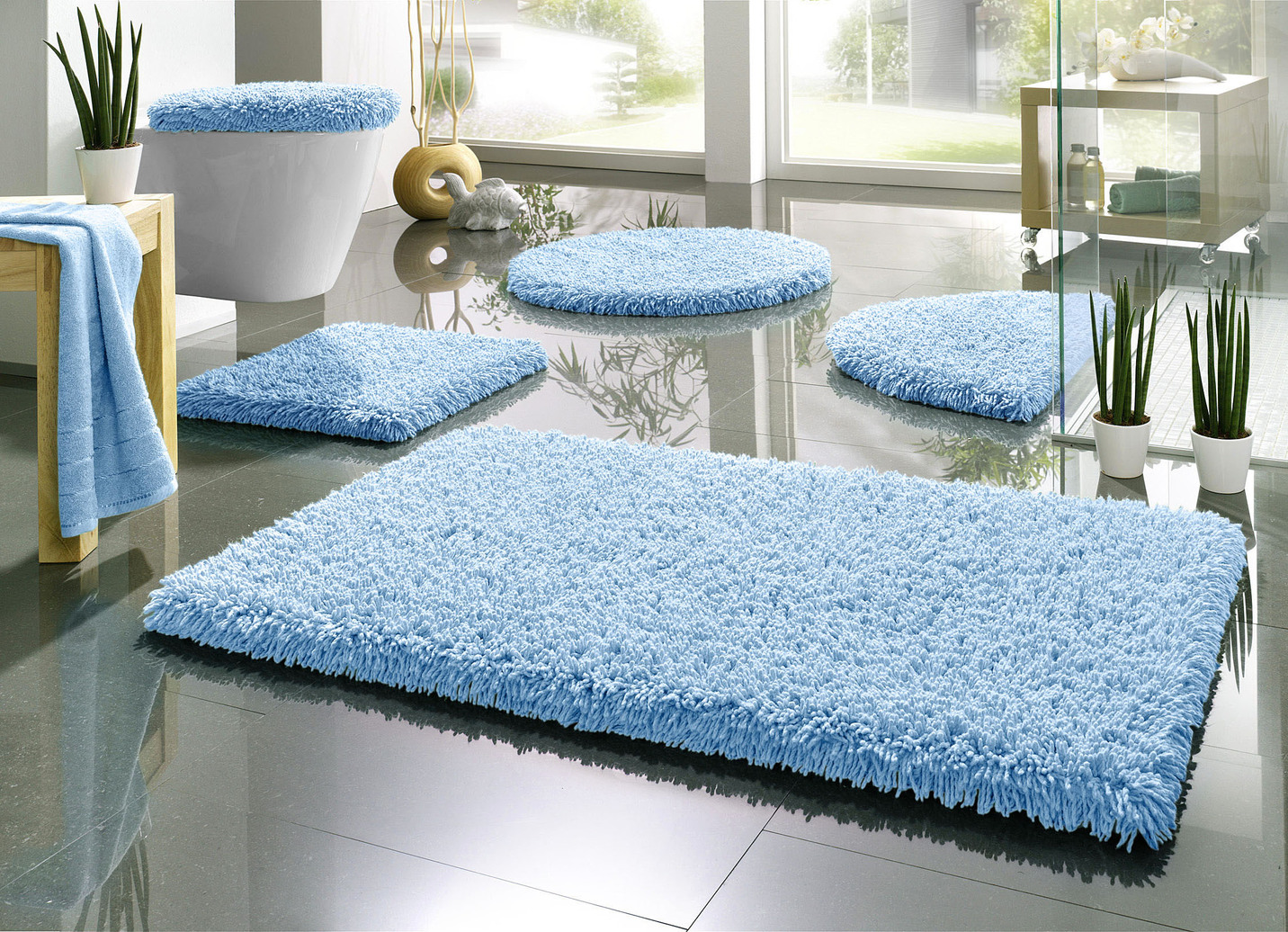 Badgarnitur, für Fußbodenheizung geeignet, Größe 101 (Teppich, 50/ 90 cm), Hellblau von BADER