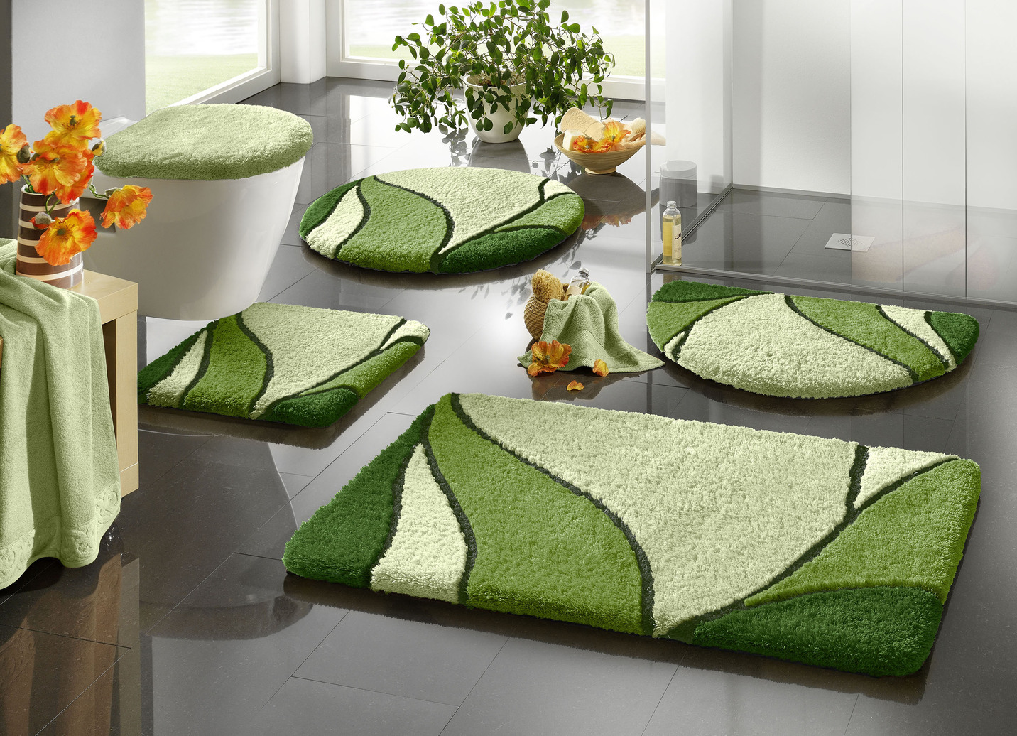 Badgarnitur für Fußbodenheizung geeignet, Größe 102 (Teppich, 60/100 cm), Grün von BADER