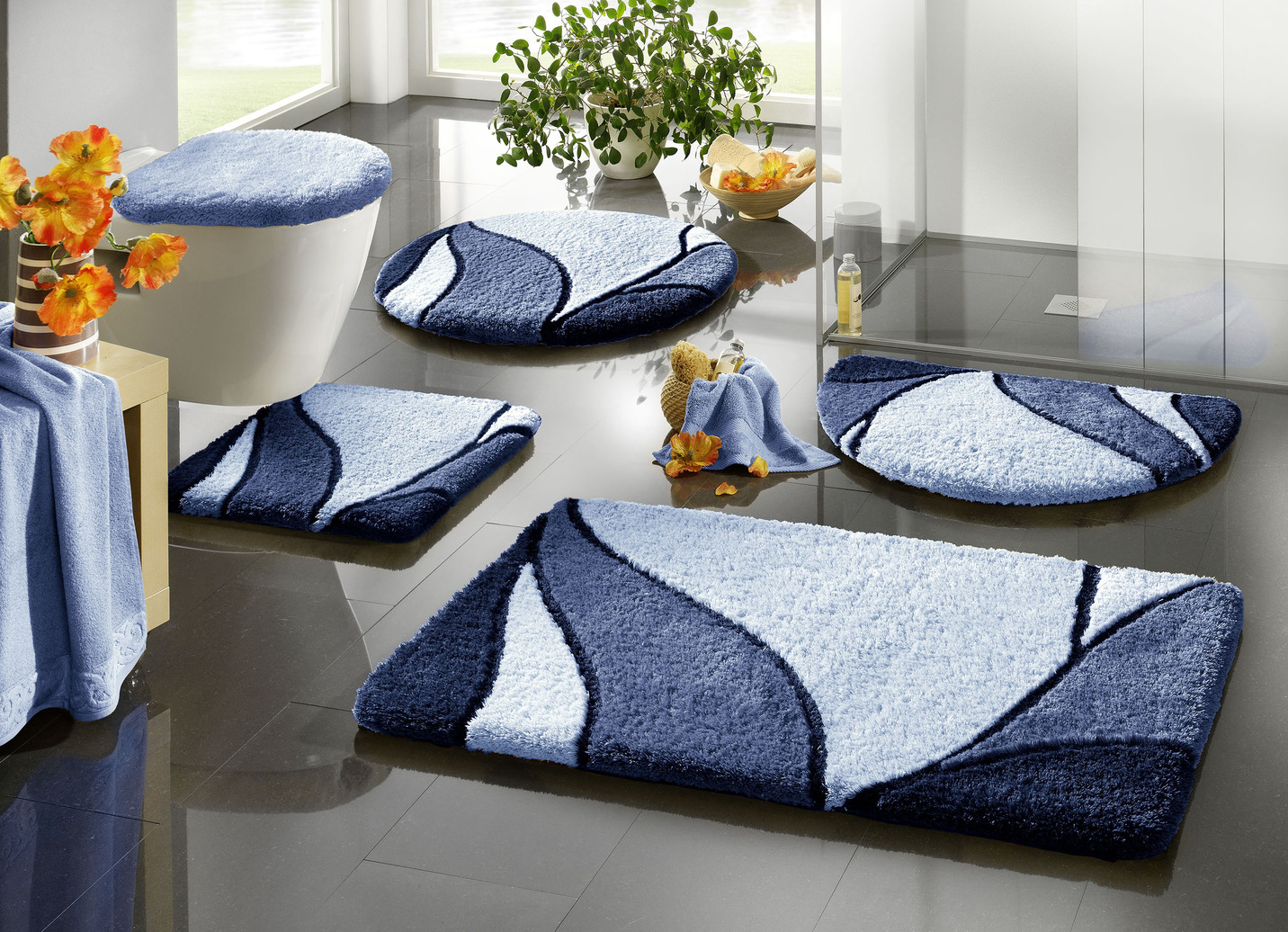 Badgarnitur für Fußbodenheizung geeignet, Größe 110 (Hänge-WC-Garnitur, 2-tlg. 50/ 50 cm), Blau von BADER