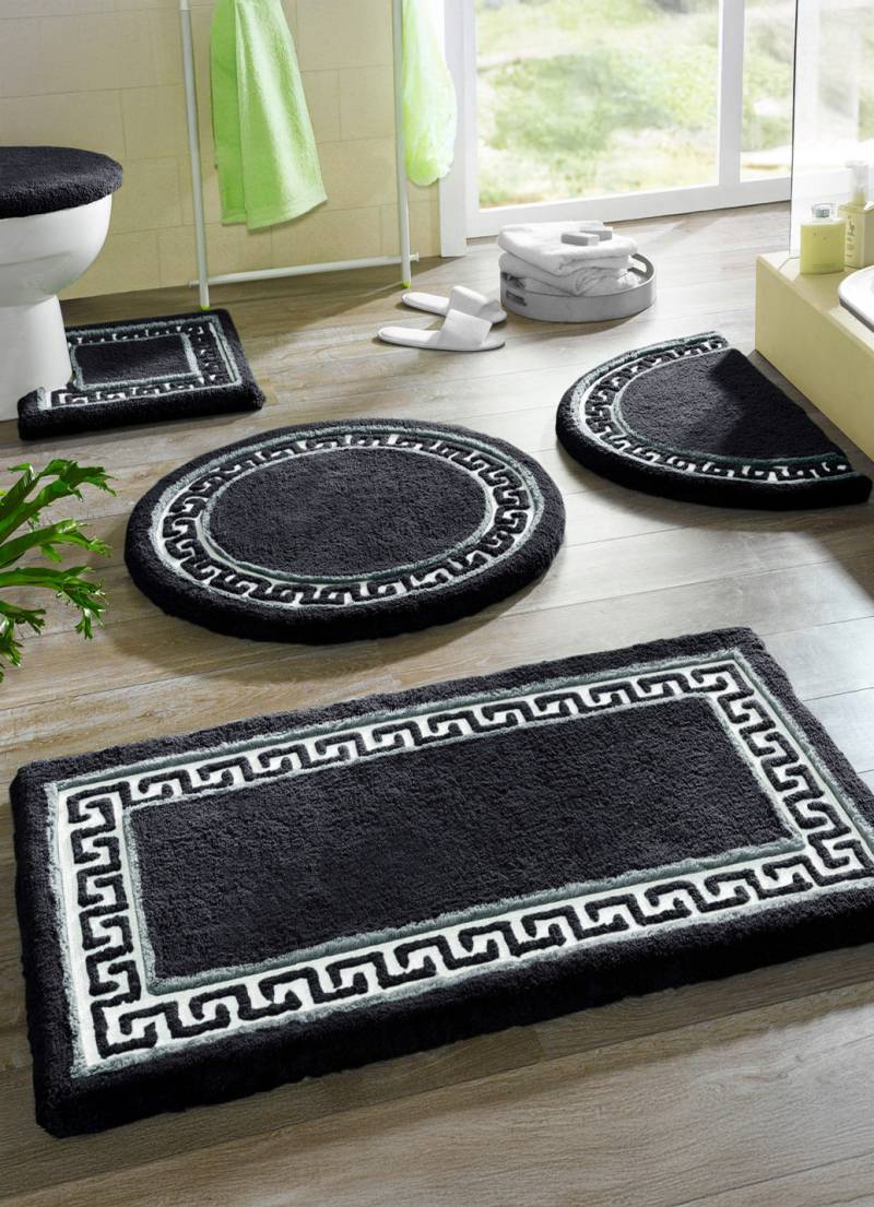 Badgarnitur mit Mäander-Bordüre, Größe 108 (Stand-WC-Vorleger, 50/ 50 cm), Anthrazit von BADER