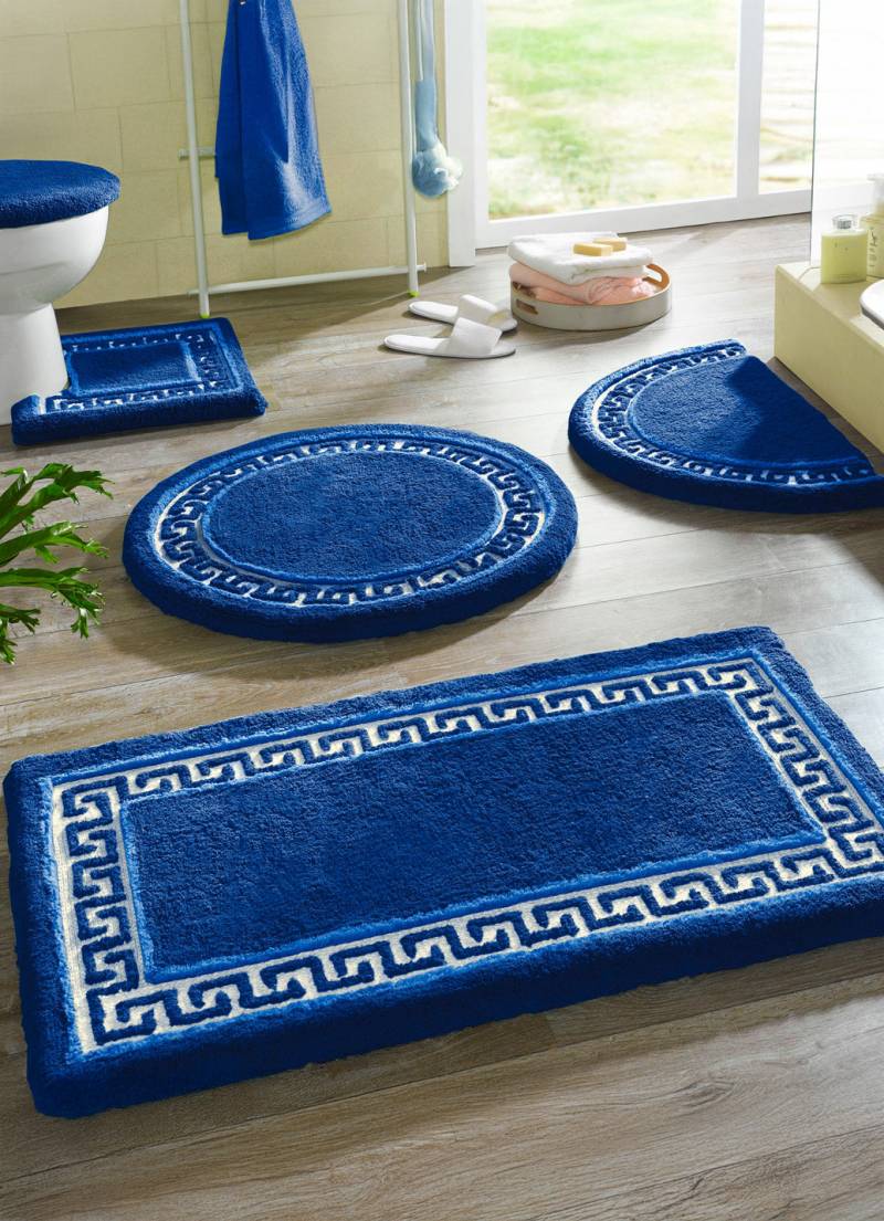 Badgarnitur mit Mäander-Bordüre, Größe 110 (Hänge-WC-Vorleger, 50/ 50 cm), Blau von BADER