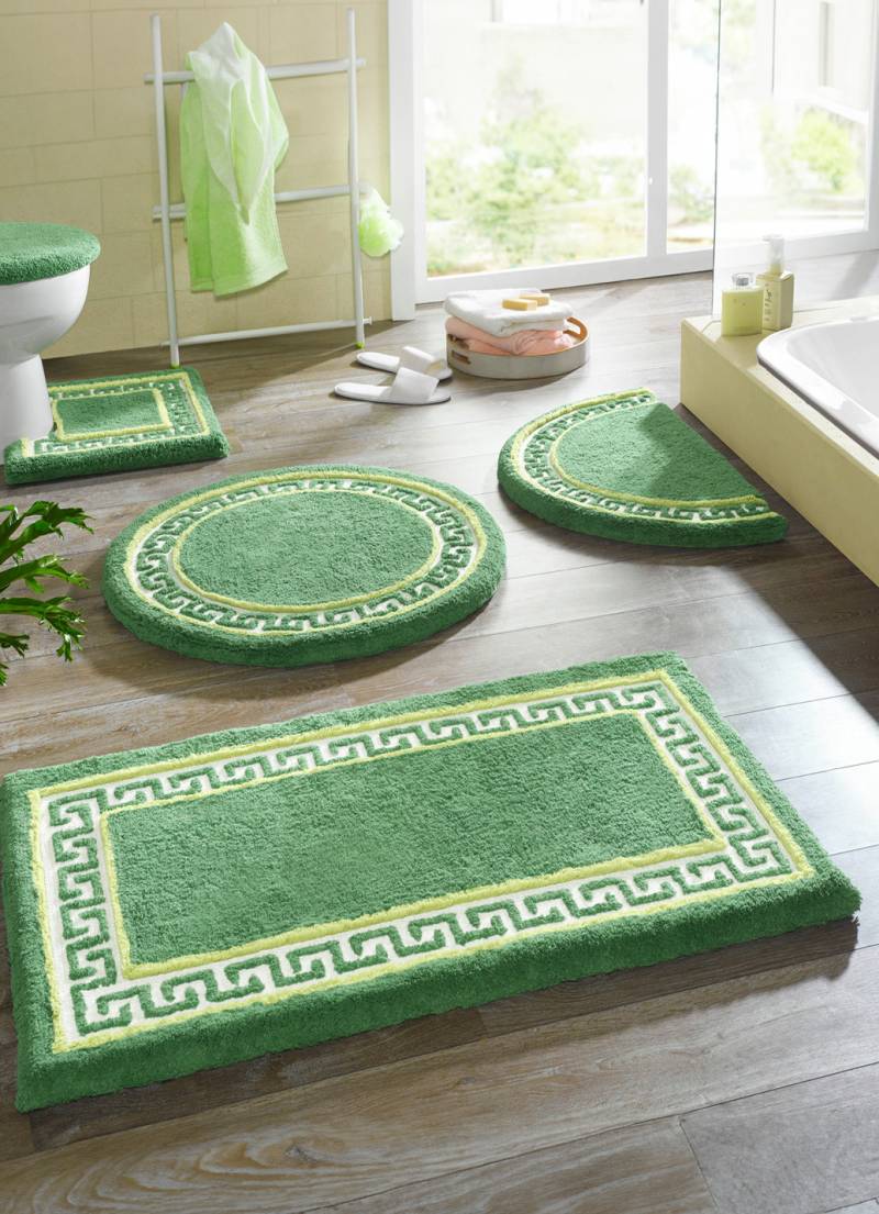 Badgarnitur mit Mäander-Bordüre, Größe 110 (Hänge-WC-Vorleger, 50/ 50 cm), Grün von BADER
